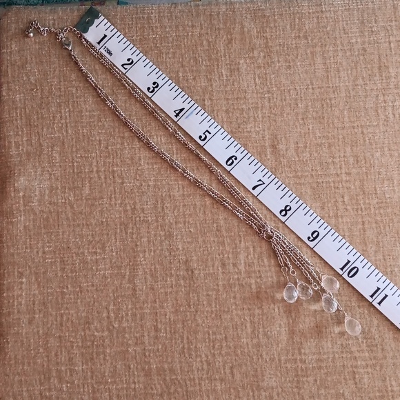 Double Strand Silver Tone Crystal Drop Necklace - Picture 5 of 6